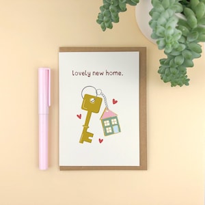 Lovely New Home A6-wenskaart / pastelkleuren / illustratie sleutels / punny / modern / nieuw huis / gefeliciteerd / verhuisd / schattig / thuis