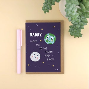 Papá: Te amo hasta la luna y la tarjeta ilustrada del Día del Padre / contemporánea / linda / personalizada / de hijo hija / mejor papá