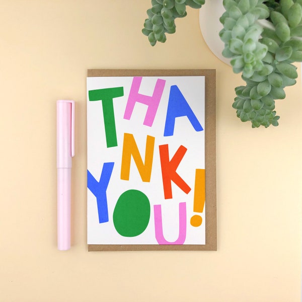 THANK YOU! Colourful letters A6 thank you card. / typography / typographic card / card pack / bundle offer / thanks a bunch / cheers!