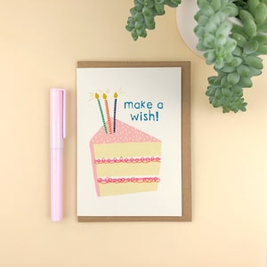 Doe een Wens! Verjaardag Slice and Candles wenskaart / Voor haar / Voor hem / algemene verjaardag / plasticvrij / hoge kwaliteit / personaliseren