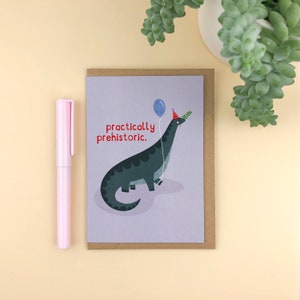 Praktisch prehistorisch! Grappige geïllustreerde dinosauruswenskaart voor hem of haar. Grappig / grof / brutaal / gek / Zoe Spry / kaartenpakket