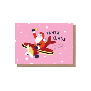 De Kerstman komt naar de stad A6 kerstkaart / Kerstman / illustratie / vliegtuig / leuk / grappig / schattig / voor kinderen / voor volwassenen