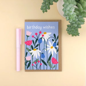 ¡Deseos de cumpleaños! Tarjeta de felicitación de cumpleaños de tallo floral / tarjeta de cumpleaños / tarjeta de cumpleaños floral / flores silvestres / Zoe Spry / Papelería social /