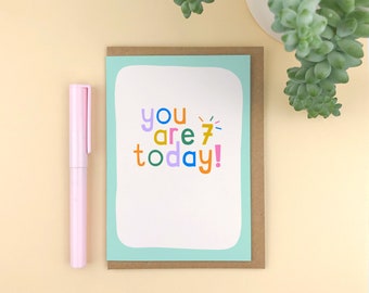 Bold You are 7 today! 7th Birthday Children’s card, kids age card, character card, seventh birthday, 7 year old card / for boys & girls