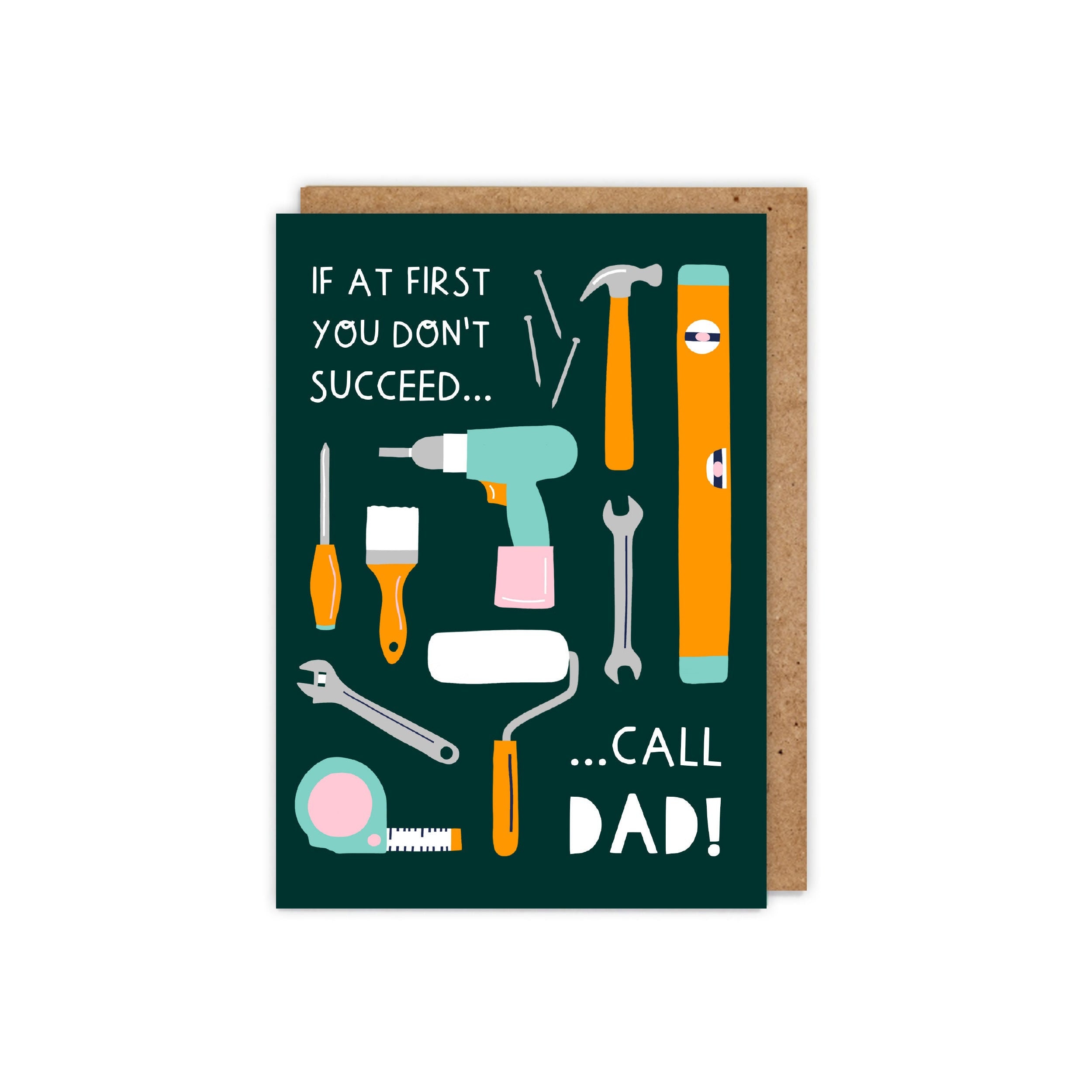Vatertagskarte Von Second Nature – 'If At First You Don‘t Succeed, Call Dad', Geprägt, 15x15 Cm, Mit Umschlag