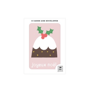Joyeux Noel - Juego de 8 tarjetas de notas con pudín navideño
