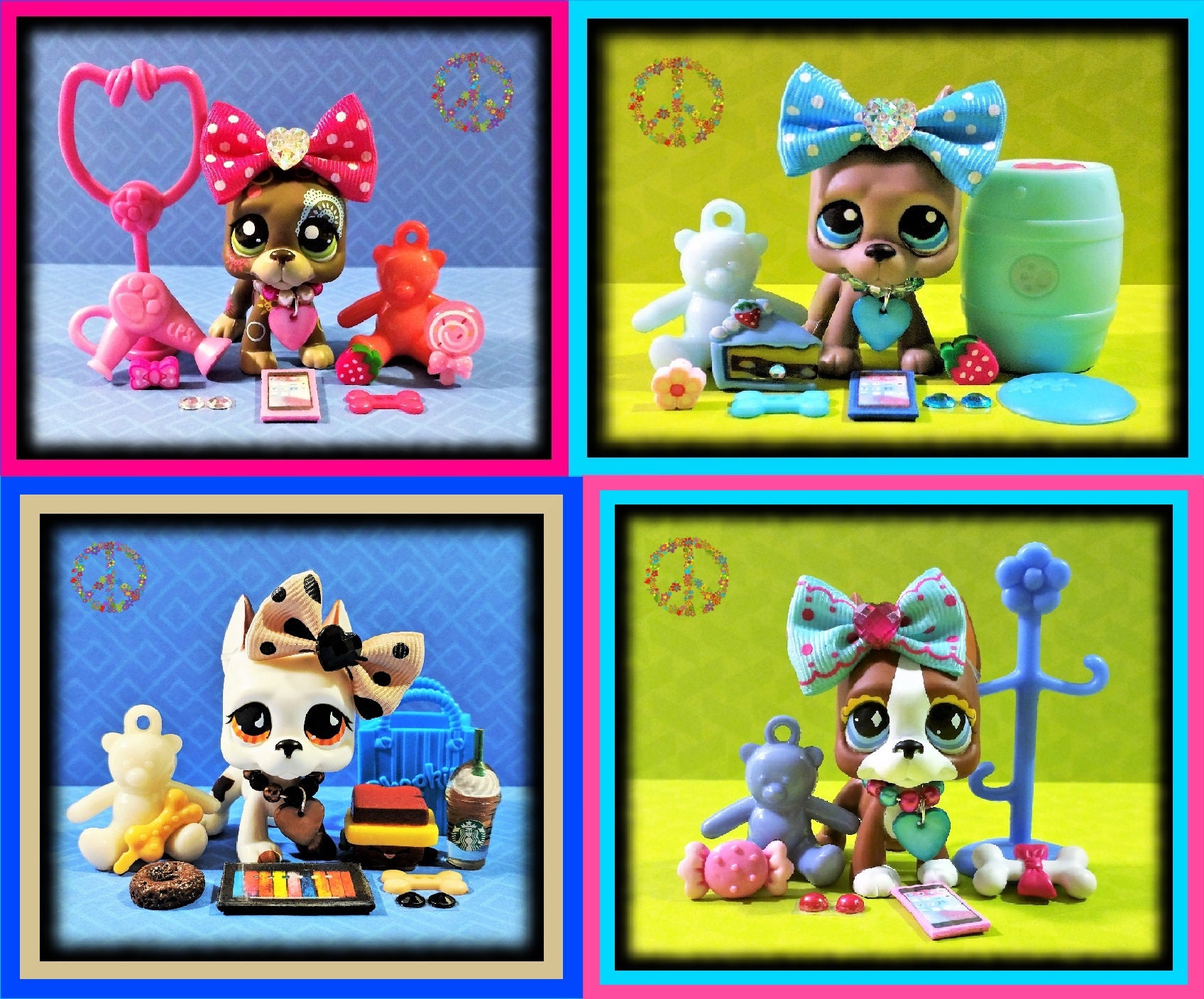 4×Littlest Pet Shop LPS Toys Collection Great Dane Dogs #244 Collie Dogs Gift 