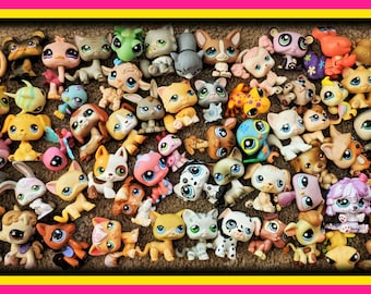 BLEMISHED Littlest Pet Shop Vintage LPS ~ MODERATE Wear ~ 6 Pets Blind Grab Bag Lot w/ at least 1 Dog or Cat +Gift Bag ~ Read Description :)