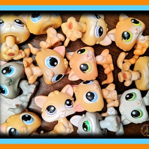 Littlest Pet Shop ~RARE Vintage Authentic LPS 1 Random Baby Kitten Kitty Cat Set~ Yellow Orange White Gray ~ w/ Coffee Drink Mug & Gift Bag!