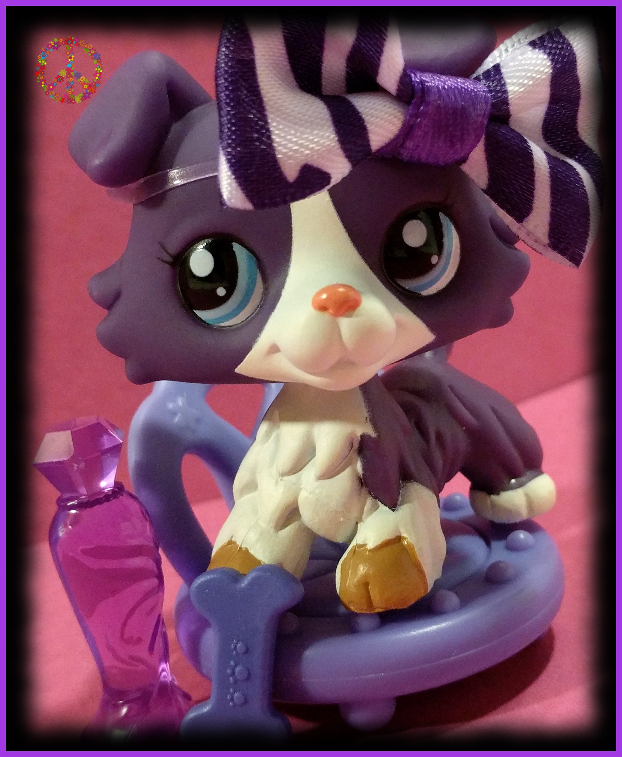 Littlest Pet Shop LPS 1676 1262 Purple Cream Hair Collie Dog Hasbro Birthday Toy 