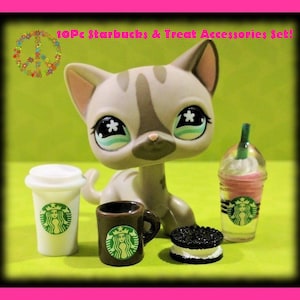 Littlest Pet Shop LPS 8 Pc Custom Coffees & Treat Accessories Set Lot ~2x Frappuccino Mug Tall Drink Donut/Treat + Earrings and Gift Bag!