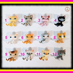 Littlest Pet Shop ~ 本物のレアなビンテージ LPS ~ お選びください ~ 短毛の立った子猫、リボンネックレス、イヤリング、アクセサリーセット + ギフトバッグ付き!