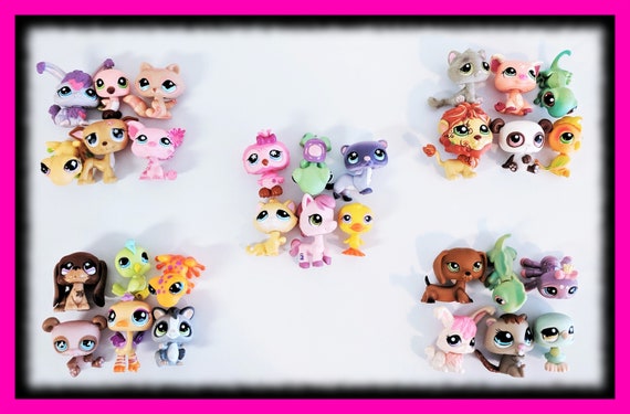 Littlest Pet Shop Random Bag 3 Pets & 7 LPS Accesories Lot Cat and Dog  Figures