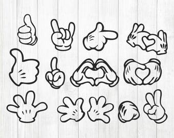 INSTANT DOWNLOAD - Mickey Hands Svg, Minnie Hands Svg, Disney Inspired Character, Mickey Mouse Hands Clipart, Mickey Mouse Svg, Mickey Svg