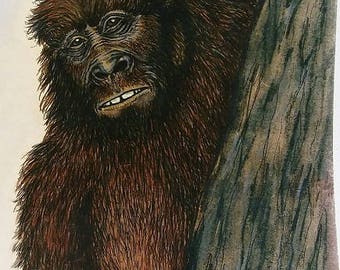 Sasquatch Drawing titled - 'The Peeker'