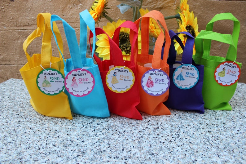 Personalized Princess birthday favor bags with tags Princess favor tags Princess favor bags image 1