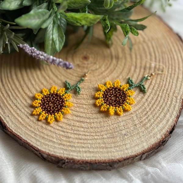 Sunflower Beaded Earrings