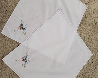 Vintage Embroidered napkins with butterflies 16x15inch