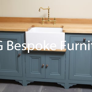 Hand Made Free Standing Sink Unit with Belfast Sink painted in F&B Inchyra Blue