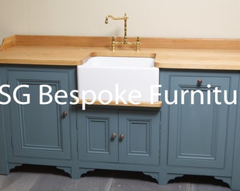 Hand Made Free Standing Sink Unit with Belfast Sink painted in F&B Inchyra Blue