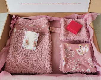 Box gant de toilette et 10 lingettes couleur vieux rose