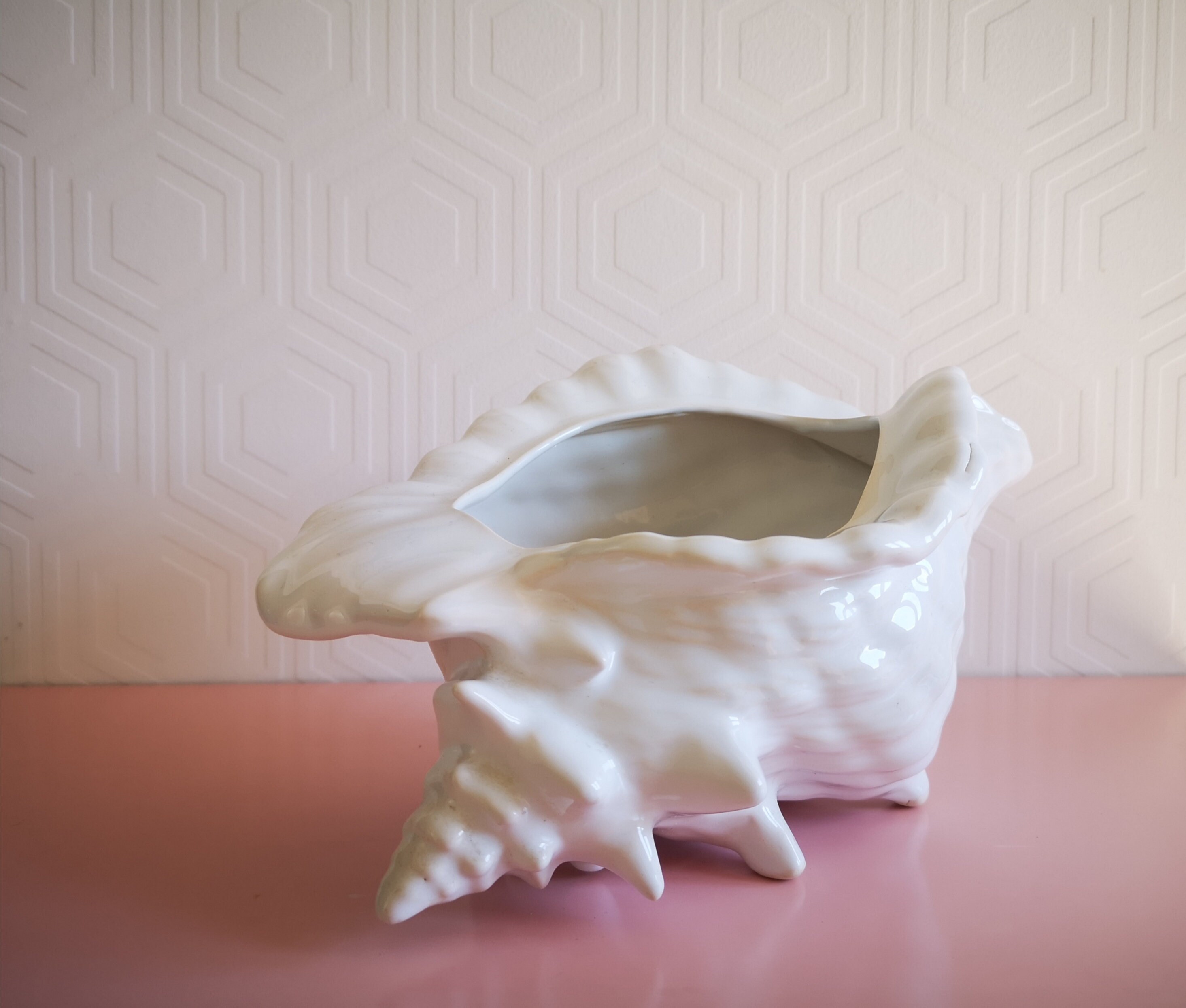 Vintage Ceramic Shell Planter White Pottery Vase Jardiniere Etsy