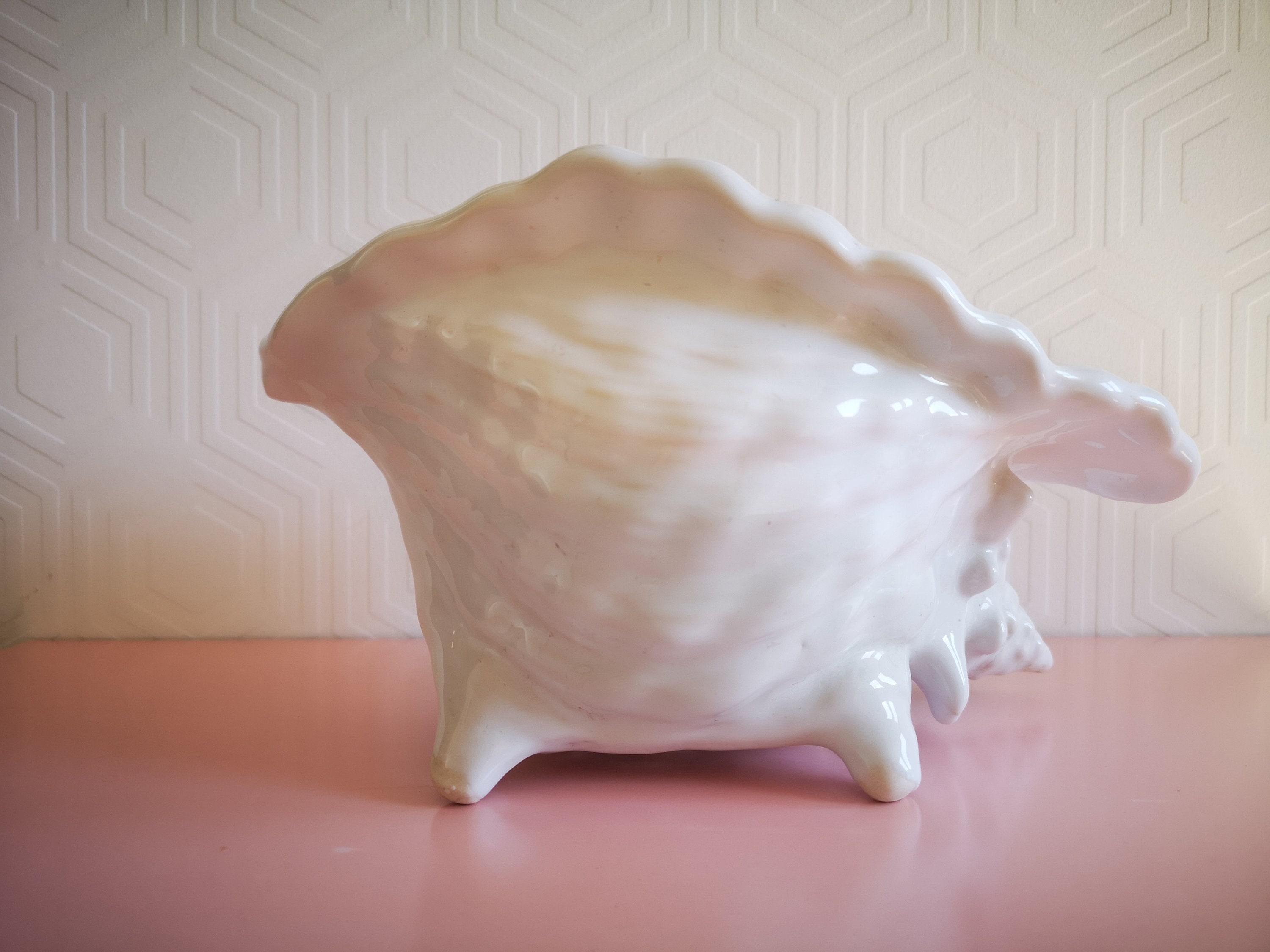 Vintage Ceramic Shell Planter White Pottery Vase Jardiniere Etsy