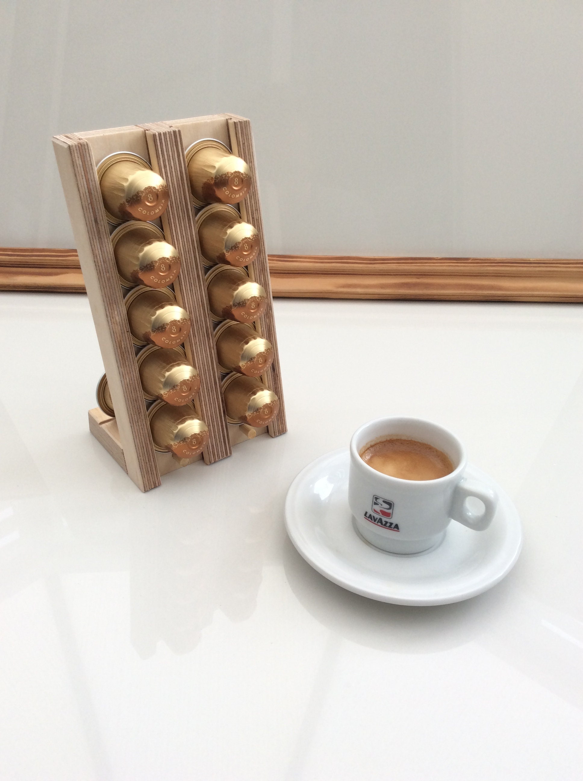 Coffee Pod Drawer, Rustic Coffee Mug Holder Stand, 35 Capsule Capacity, Coffee Station Organizer with Mug Hooks, 2 Tier Countertop Mug Tree Holder Rac