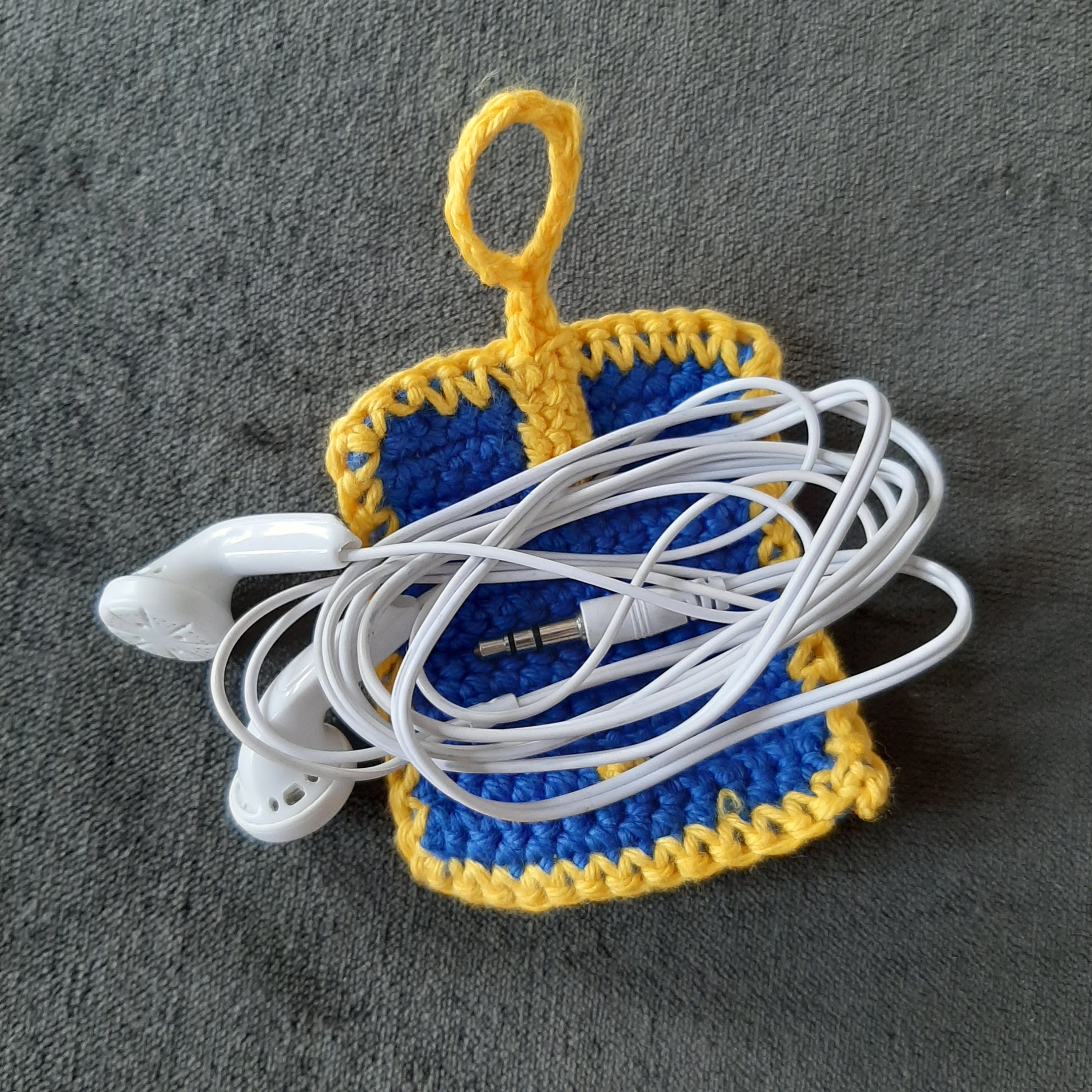 Ear phone Cable tidy handmade crochet wrap with button made Etsy