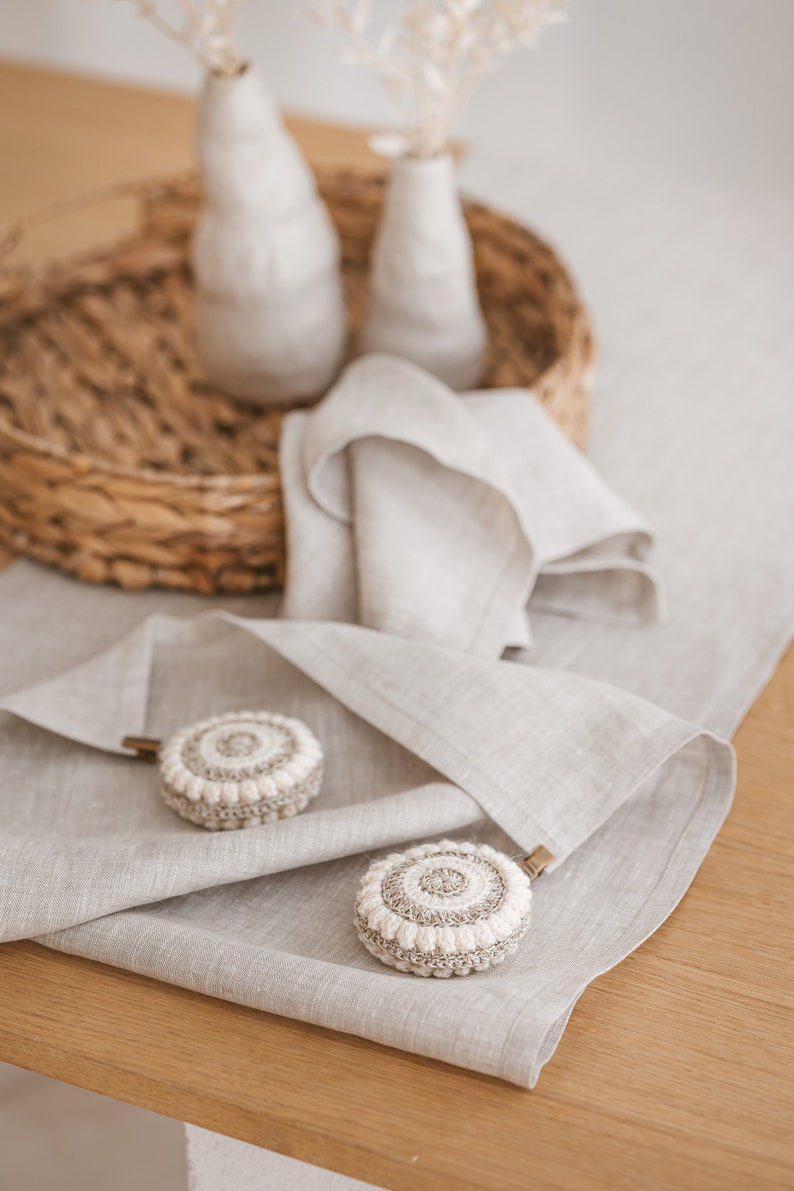 Christmas tablecloth weights. Set of 2 or 4 table runners French macarons style decorations. Xmas tree white ornaments for hygge decor. image 4