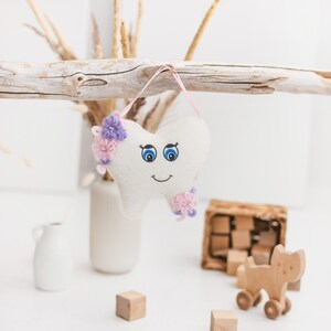 Tooth Fairy pillow for girl. Bedroom decor. Tooth door hanger. Girl birthday gift. Kids dentist office wall decor.