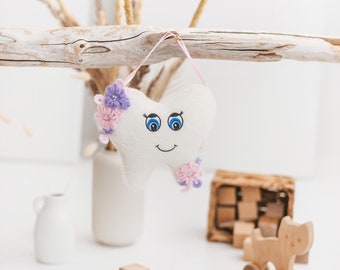 Tooth Fairy pillow for girl. Bedroom decor. Tooth door hanger. Girl birthday gift. Kids dentist office wall decor.