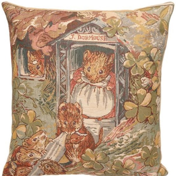 BEATRIX POTTER John Dormouse BELGIAN Belgium Jacquard Woven Hand Finished 33cm 13" Tapestry Pillow Cushion Cover, Velvet Reverse, Zip