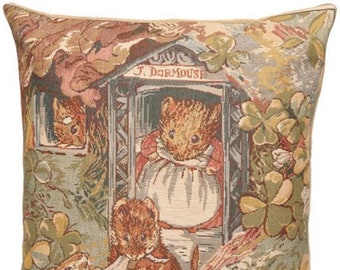 BEATRIX POTTER John Dormouse BELGIAN Belgium Jacquard Woven Hand Finished 33cm 13" Tapestry Pillow Cushion Cover, Velvet Reverse, Zip