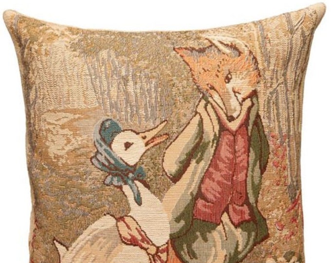 BEATRIX POTTER Jemima Puddleduck & Foxy Loxy BELGIAN Jacquard Woven Hand Finished 33cm 13" Tapestry Pillow Cushion Cover Velvet Reverse, Zip