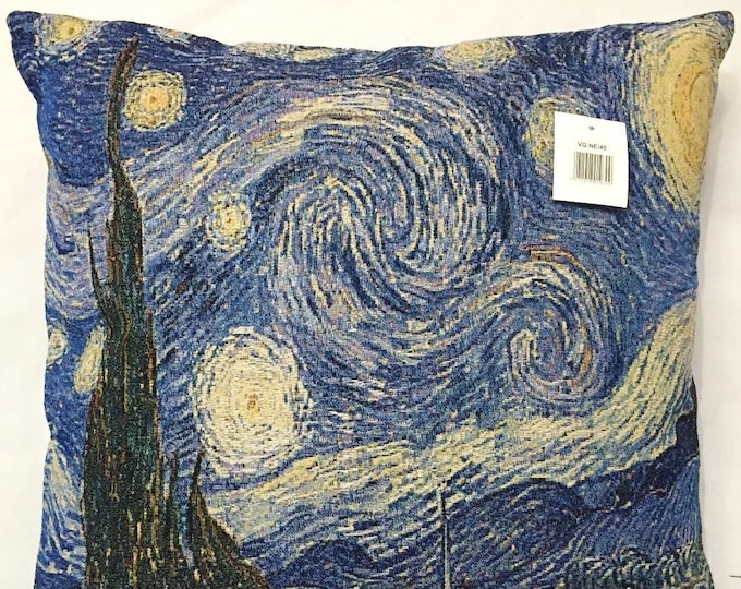 Vincent VAN GOGH Starry Night French Jacquard Woven Hand Finished 43cm x 43cm 17" x 17" Double Sided TAPESTRY Pillow Cushion Cover With Zip