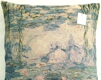 Claude MONET Water Lily Lilies Nympheas French Jacquard WOVEN Hand Finished 43cm, 17" Double Sided TAPESTRY Pillow Cushion Cover With Zip