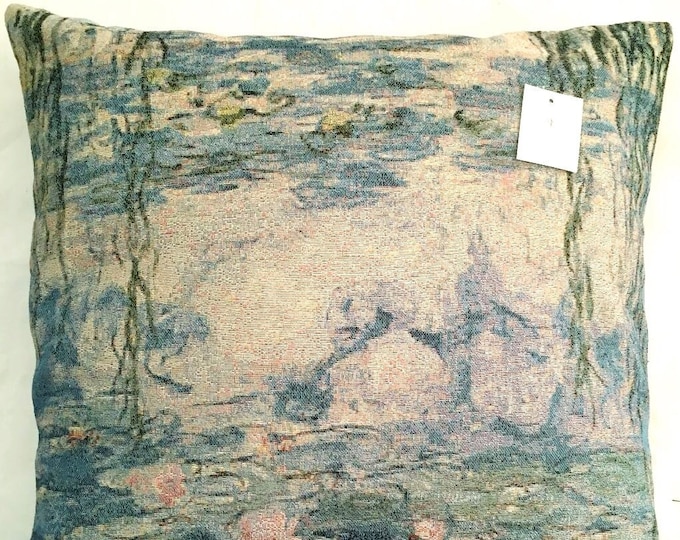 Claude MONET Water Lily Lilies Nympheas French Jacquard WOVEN Hand Finished 43cm, 17" Double Sided TAPESTRY Pillow Cushion Cover With Zip