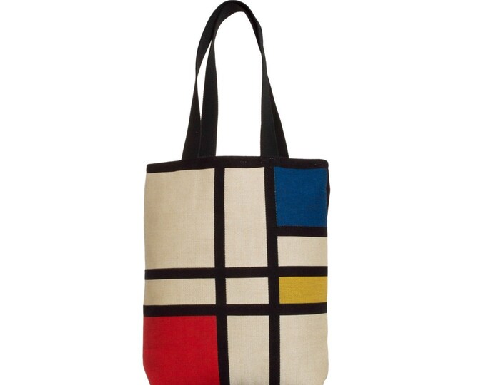 MONDRIAAN Mondrian Composition II A BELGIAN Tapestry Woven Hand Finished Tote Shoulder Bag, Size 38cm x 34cm 15" x 13.5" SIze Excl. Handles