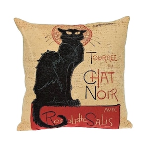 Chat Noir Black Cat-poster als BELGISCHE Belgische jacquardgeweven met de hand afgewerkte kussenhoes, kussenhoes, 46 cm x 46 cm 18" x 18"