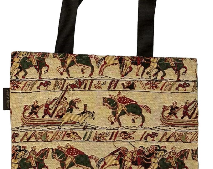 BELGIAN Jacquard Tapestry Woven Hand Finished Tote Shoulder Bag Handbag, BAYEUX SCENE V2, Fauve Fine Arts, 38cm x 34cm Excluding Handles