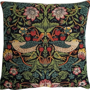 BELGIAN Belgium Jacquard WOVEN Hand Finished Wm. William MORRIS Strawberry Thief B Tapestry Pillow Cushion Cover, 47cm x 47cm 18&quot; x 18&quot;