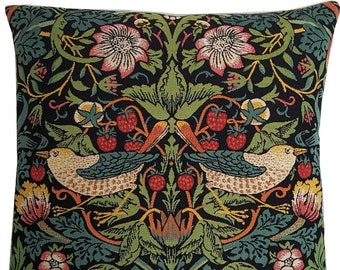 BELGIAN Belgium Jacquard WOVEN Hand Finished Wm. William MORRIS Strawberry Thief B Tapestry Pillow Cushion Cover, 47cm x 47cm 18" x 18"
