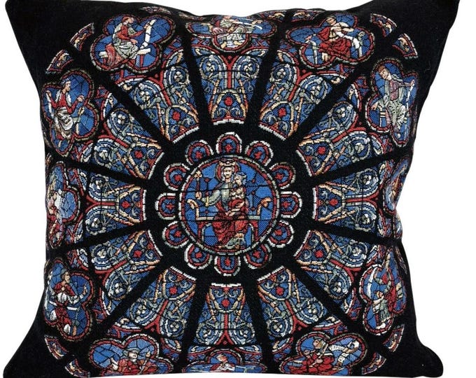 Vitrail Stained Glass Window BELGIAN Belgium Flanders Jacquard WOVEN Hand Finished 47cm 18.5" Tapestry Pillow Cushion Cover
