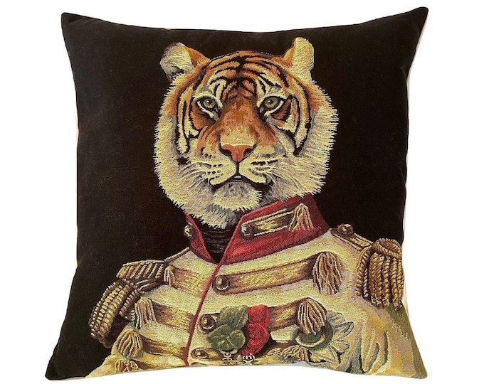 Aristocratic Military Safari Tiger Animal BELGIAN Belgium Jacquard WOVEN Hand Finished 46cm x 46cm 18" x 18" Tapestry Pillow Cushion Cover