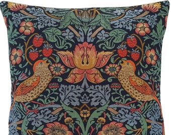 William MORRIS Strawberry Thief A, BELGIAN Belgium Jacquard WOVEN Hand Finished Tapestry Pillow Cushion Cover, 47cm x 47cm 18" x 18"