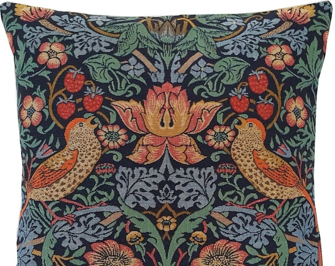 William MORRIS Strawberry Thief A, BELGIAN Belgium Jacquard WOVEN Hand Finished Tapestry Pillow Cushion Cover, 47cm x 47cm 18" x 18"