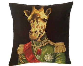 Aristocratic Military Safari Giraffe Animal BELGIAN Belgium Jacquard WOVEN Hand Finished 46cm 18" Tapestry Pillow Cushion Cover, Velvet Back