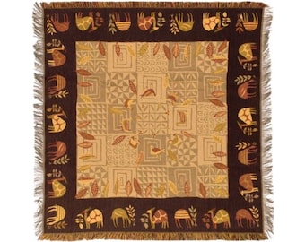 BELGIAN Jacquard Woven 150cm x 150cm "AFRICA" TAPESTRY Table Throw Bed Spread Occasional Cover with Tassels