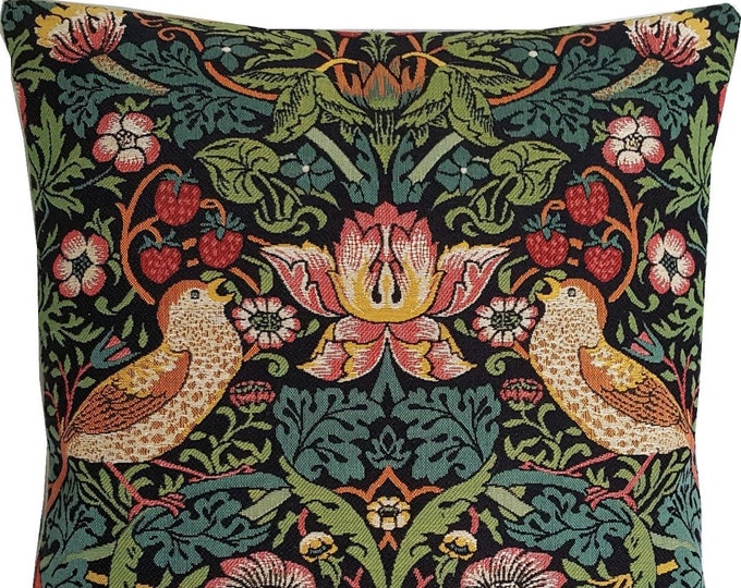 BELGIAN Belgium Jacquard WOVEN Hand Finished Wm. William MORRIS Strawberry Thief A Tapestry Cushion Cover, 47cm x 47cm 18" x 18"